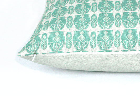 Kuddfodral Rytm Linneblandning Vit/Turkos Detaljbild 40 x 40