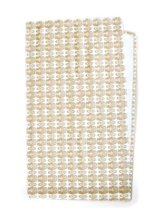 Geometrisk bordslöpare terracotta 40×140 - repetitivt turkost och vitt fjäder- och krukmönster på vit bakgrund