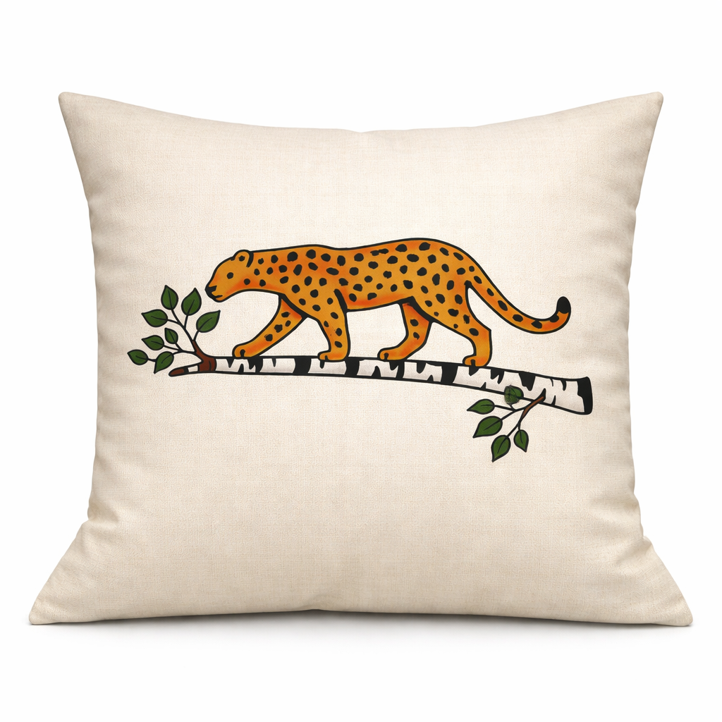 Kuddfodral Leopardis Motiv Linneblandning 40x40cm