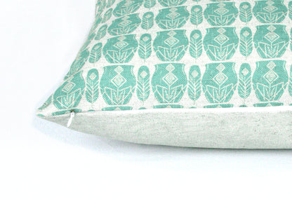 Kuddfodral Rytm Linneblandning Vit/Turkos Detaljbild 40 x 40
