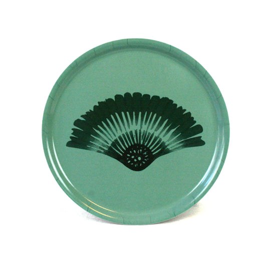 Serveringsbricka Solfjäder Björkfanér Skogsgrön 31cm, produktbild